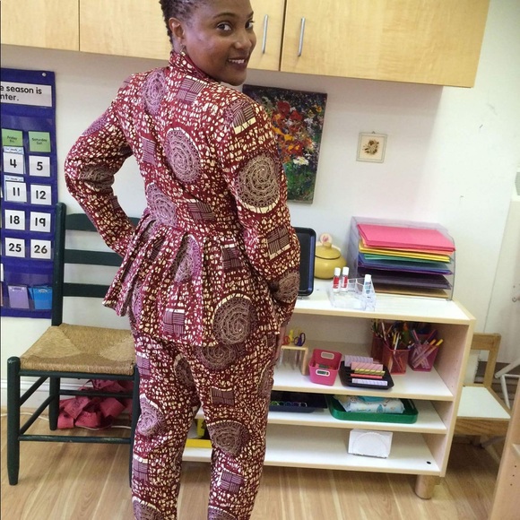 COPY - Burgundy & Cream Ankara Fabric Pant Suit S…